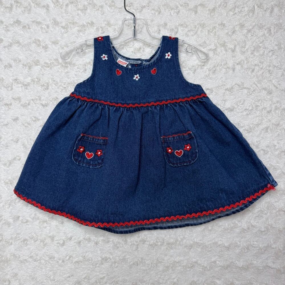 vintage Fisher Price Denim Embroidered Overall Dress 12 months